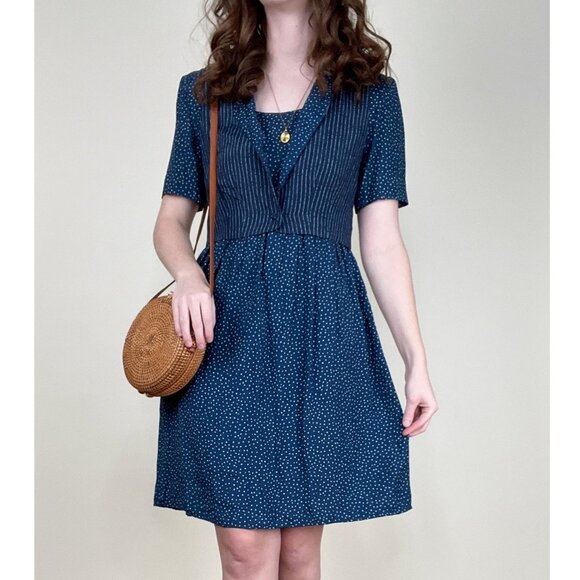 Vintage Vest Dress Mini Preppy Coastal Summer Casual Cottagecore Prairie 80s 90s - Picture 1 of 7